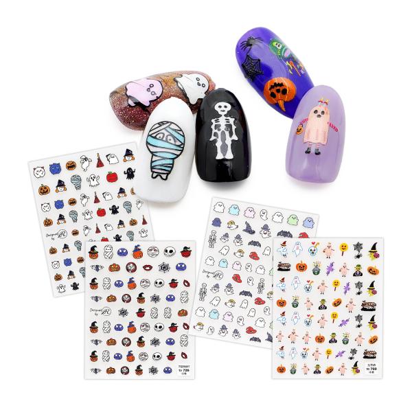 ネイルシール ハロウィン 浮き彫り 帽子小魔女 包帯ゾンビ パンプキン スケルトン かかしマン お化...