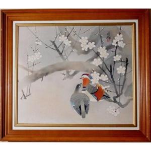 佐藤晋伍 「 金運大昇鯉 」 日本画 F6 ( 6号 ) 絵画 縁起 夫婦鯉 滝