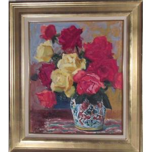 中川まり子 『薔薇』 油絵・油彩画 F4(4号) 絵画 洋画 肉筆 手描き 花