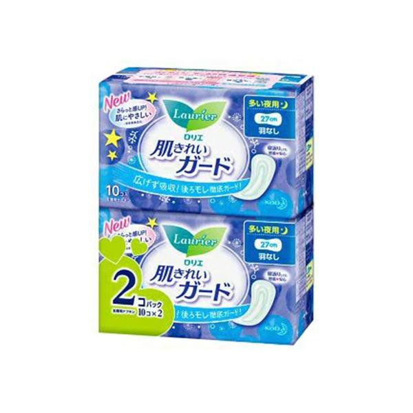 【医薬部外品】《花王》 ロリエ 肌きれいガード 夜用 羽なし 10コ入×2 (生理用ナプキン) 返品...