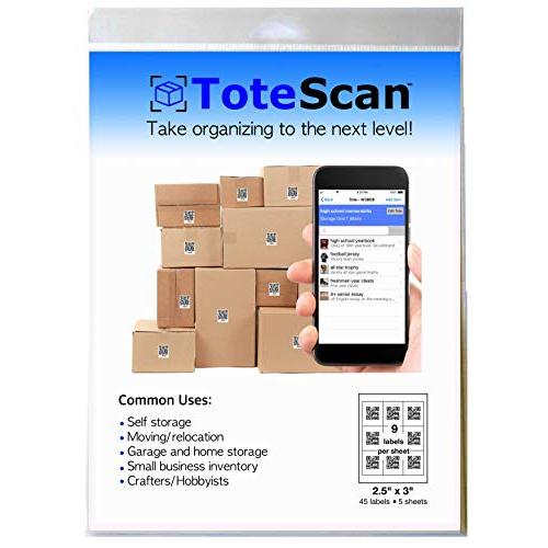 ToteScan インテリジェントQRラベル 整理&amp;保管用 ユニークなラベル45枚 2.5インチ×3...