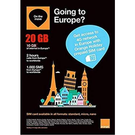Orange Holiday ヨーロッパ − プリペイドSIMカード ー ４G通信１０GB − １２...