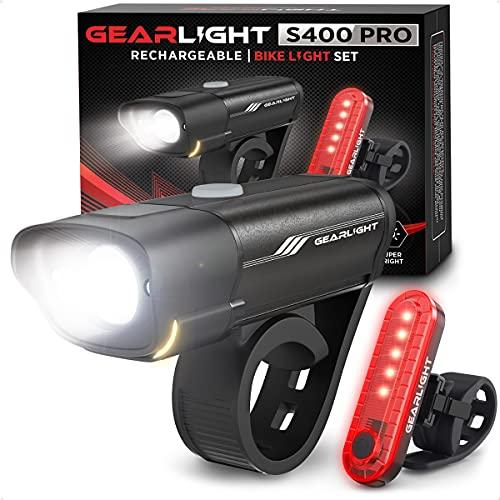 GearLight 充電式自転車ライトセット S400 - 反射板 強力なフロントとバックライト 夜...