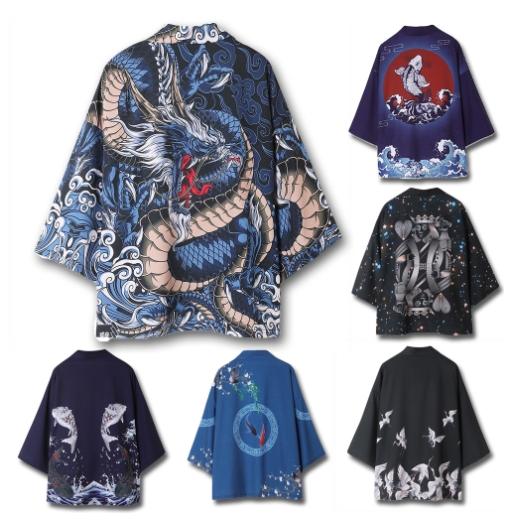 羽織 甚平風 夏服 メンズ はおり 和風 五分袖 着物 浴衣 鶴柄 涼しい UVカット 四季適用 薄...