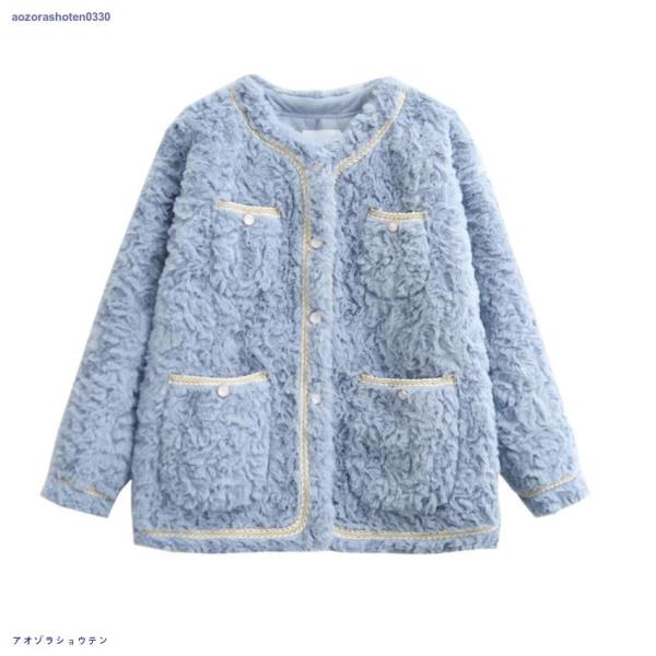 ボアジャケット レディース ノーカラージャケット ブルゾン モコモコ 羽織 ボアブルゾン コート あ...