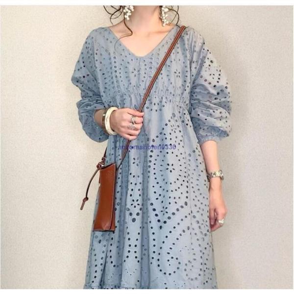 ワンピース レディース 透かしレース ゆったり 安い 夏 秋 長袖 40代 50代 30代きれいめ ...