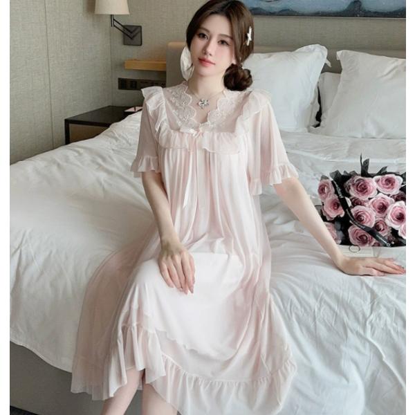 パジャマ レディース 春夏 ルームウェア ネグリジェ ナイトガウン ワンピース  姫系 寝巻き 部屋...