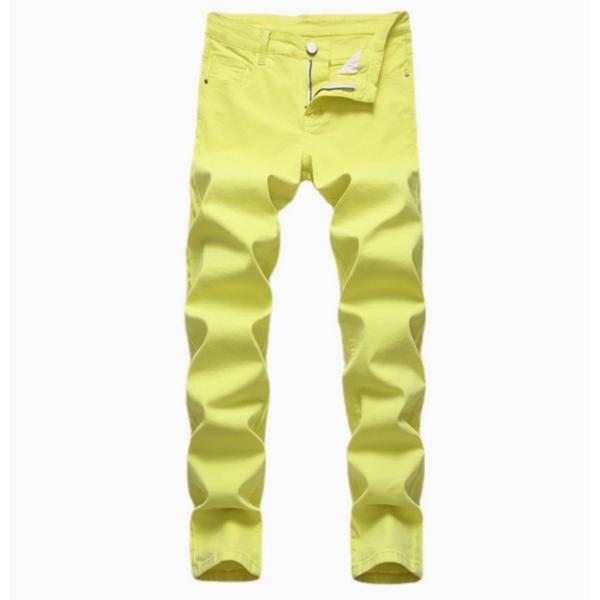 デニムパンツ ジーンズ メンズ ウォッシュ加工ジーンズ イエロー ズボン ストレッチパンツ 細身 ス...