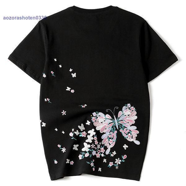 和柄刺繍 半袖Tシャツ メンズ 刺繍蝶 華鳥風月 半袖Tシャツ 男女ペア カップル 男女兼用 ご夫婦...