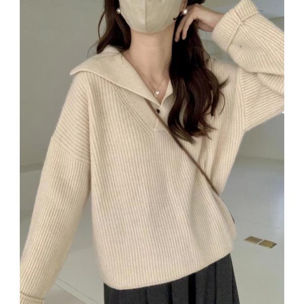 ニットセーター レディース 秋冬 40代 長袖トップス Vネックセーター ボーダー柄ニットトップス ...