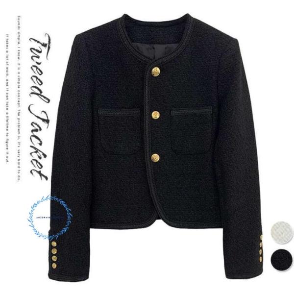 ツイードジャケット ノーカラージャケット レディース ジャケット 春 秋 ママスーツ フォーマル ノ...