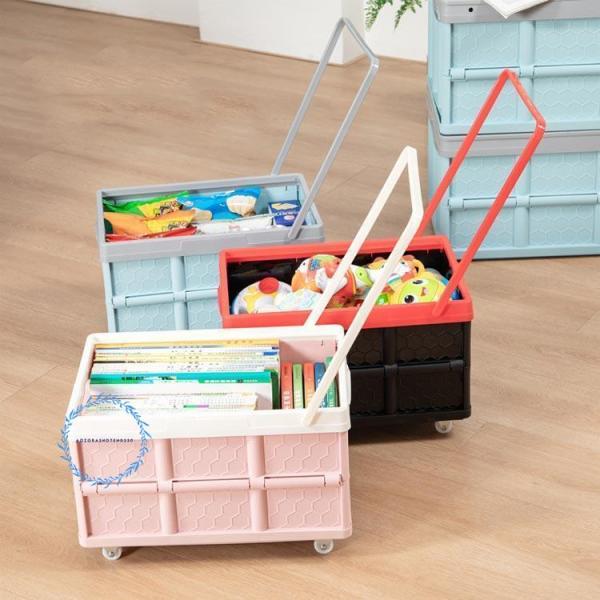収納ボックス 折りたたみ コンテナ キャスター付き ハンドル付き フタ付 カゴ付き キャリーカート ...