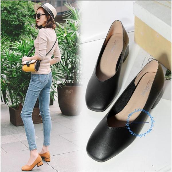 パンプス レディース フラットシューズ ローヒール ぺたんこ フラット ローファー 柔らかい スクエ...