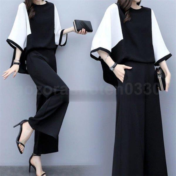 パンツセットアップ レディース 2点セット ワイドパンツ パンツドレス シャツ ブラウス ガウチョパ...