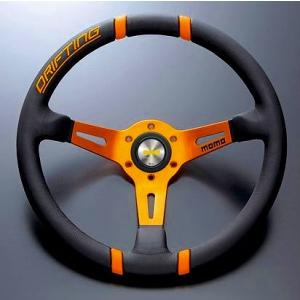 MOMO/モモ ステアリング DRIFTING ブラックレザー/オレンジスポーク(オレンジステッチ)...