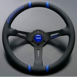 MOMO/モモ ステアリング DRIFTING ブラックレザー/ブラックスポーク(ブルーステッチ) ...