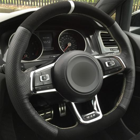 ステアリングホイールカバー 編み上げタイプ ブラック レザー スウェード 適用: フォルクスワーゲン...