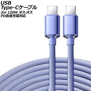 USB Type-Cケーブル パープル 2m 120W ナイロン編みタイプ オス-オス PD急速充電対応 AP-UJ0991-PU-2M｜apagency4