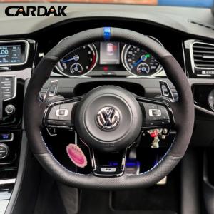 CARDAK-フォルクスワーゲンゴルフ7,MK7,GTI,R,VWポロ,シロッコ,2015-2016用のブラックスエードレザーステアリングホイールカバー
