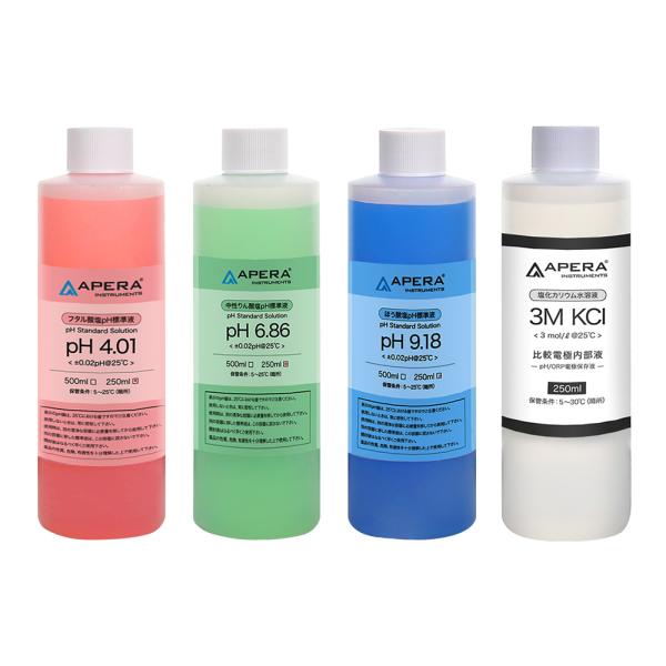 pH標準液 ＆ 電極保存液 4本セット 色付き校正液 pH4.01 pH6.86 pH9.18 比較...