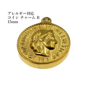 [ 10個 ] サージカルステンレス コイン チャーム B《 15mm 》 [ ゴールド 金 ] パーツ 金属アレルギー対応｜apfel