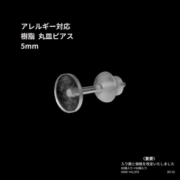 ［50個］樹脂丸皿 ≪ 5mm ≫ ピアス キャッチ付き 透明クリア P2-04 パーツ 素材