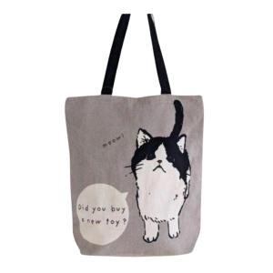 Mintinn A4縦型トートバッグ 21142 まめはち グレー 猫柄