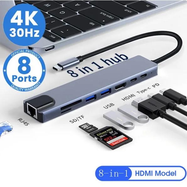 USB ハブ 8in1 タイプ C HDMI  PD SD マイクロSD 100 Mbps RJ45...