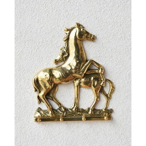 イタリア製 馬 フック 壁掛け 4連 キーフック 真鍮 ゴールド ホース 金物 玄関 リビング ヨー...