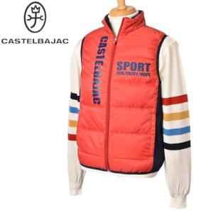 パーリーゲイツ 2WAYダウンベスト 蛍光オレンジ ロゴ型押し フード着脱