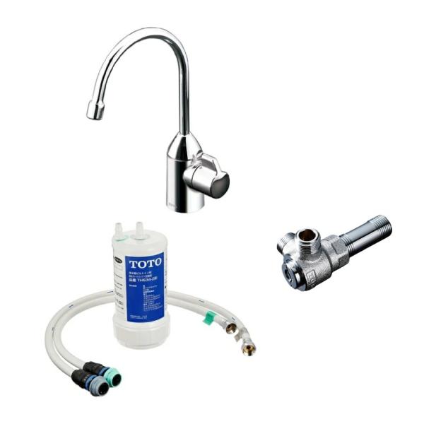 TOTO TK301C+TK300C1 浄水器付自在水栓+分岐付止水栓 ホース付きカートリッジ同梱 ...