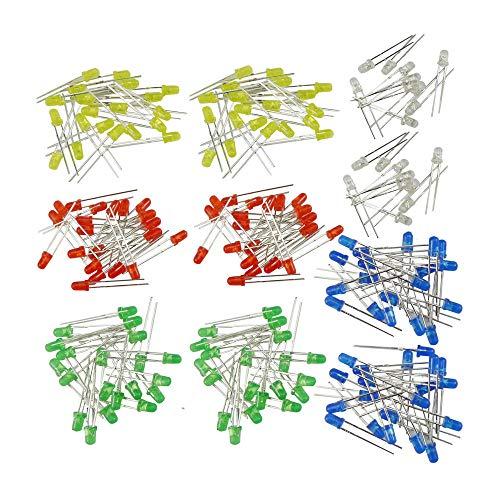 KKHMF 200個 3mm LED 発光ダイオード LED電子部品バッグ 5種類 5色 赤、緑、黄...