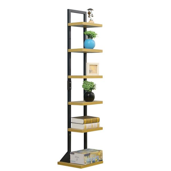 WoRefCra 本棚 ブックタワー スリム 6段 木製棚板 スチールフレーム 収納ラック オープン...