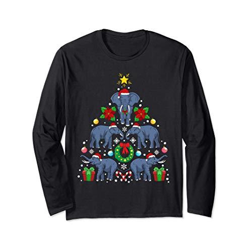 ゾウ クリスマスツリー クリスマス アフリカ ギフト 長袖Tシャツ