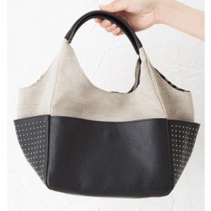 LANZETTI トートバッグ ランゼッティ 麻×レザー スタッズ（大 