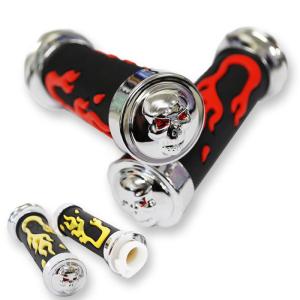 バイク ハンドル グリップ スカル ドクロ 炎 フレイム