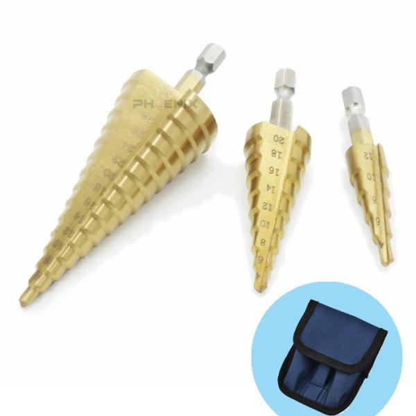 ステップドリル  タケノコドリル HSS鋼 3本 4-12mm 4-20mm 4-32mm 六角 チ...