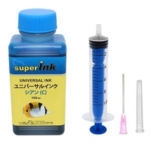 superInk ユニバーサルインク シアン （染料） 詰め替え 互換インク 100ml （インクジェットプリンターすべてのブランド用） + 手袋1組の商品画像