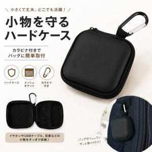 イヤホンケース ハードケース カラビナ付き RK265028 コンパクトマルチケース 小物入れ メッシュポケット 目薬 ケーブル収納 バッグ取付 ブラック 軽量