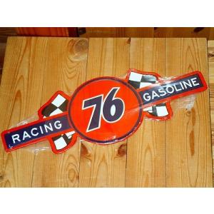 ティンプレート ティンサイン エンボスサイン アメ雑 アメリカン雑貨 ガレージ雑貨　US embossed SIGN 76 RACING GASOLINE　エンボスサイン　76｜applehousecountry