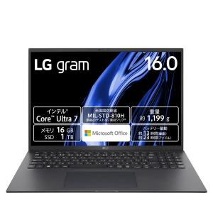 ノートパソコン LG gram 16Z90S-MA78J2 16インチ Core Ultra 7 155H メモリ:16GB SSD:1TB Win11 Home Office搭載 オブシディアンブラック｜applied-net