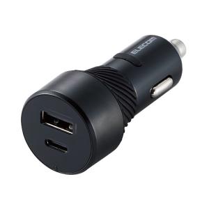 ELECOM エレコム MPA-CCU15BK シガーソケット カーチャージャー 27W(5V/5.4A) 2ポート USB Type-C×1 USB A×1 抜け防止 iPhone Android ブラック -お取り寄せ-｜applied-net