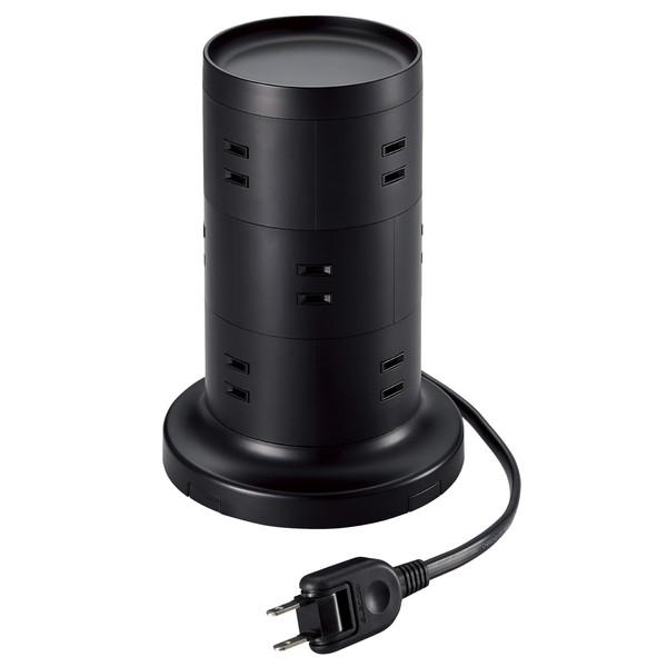 ELECOM エレコム TT-03-1220BK タワー型タップ ホコリ防止シャッター付 雷ガード ...