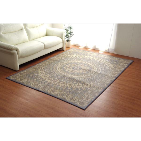 イケヒコ ラグ 長方形 夏用 ふっくら い草 サークル グレー 191×250cm シンプル グレー...
