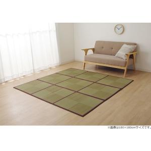 イケヒコ ラグ 長方形 夏用 い草 ブロック 格子柄 市松 チェック 置き畳風 ブラウン 120×1...