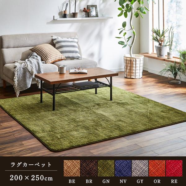 イケヒコ ラグ カーペット マット 珊瑚マイヤ 洗える 滑りにくい グリーン 約200×250cm ...