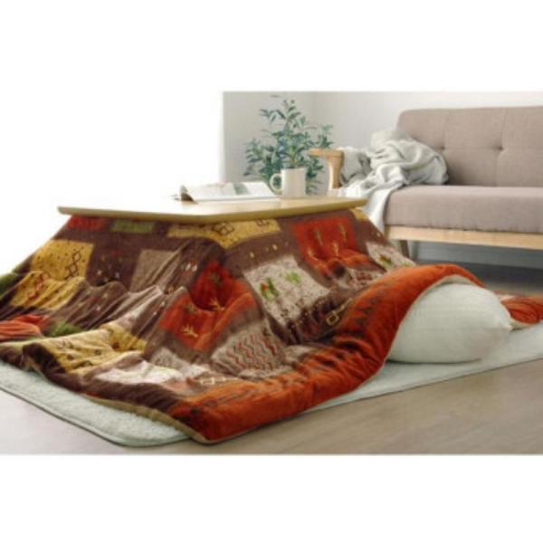 イケヒコ こたつ布団 正方形 吸湿発熱 撥水 ギャッベ柄 レッド 約190×190cm ギャベ レッ...