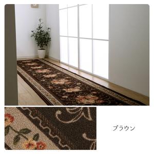 イケヒコ 廊下敷き マット 花柄 エレガンス 撥水 ブラウン 約60×540cm エレガント ブラウン 4730239  -お取り寄せ品-｜applied-net