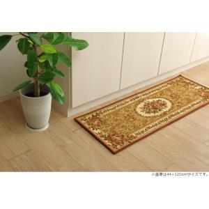 イケヒコ ナイロン 花柄 キッチンマット 撥水 速乾 ベージュ 約44×240cm エレガント ベージュ 5418839  -お取り寄せ品-｜applied-net