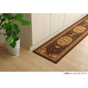 イケヒコ ナイロン 花柄 キッチンマット 撥水 速乾 ブラウン 約44×240cm エレガント ブラウン 5419039  -お取り寄せ品-｜applied-net